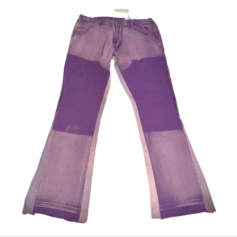 MNML Jeans Mens 40X36 Purple Flare Leg Raw Hem Streetwear Casual Denim Cargo